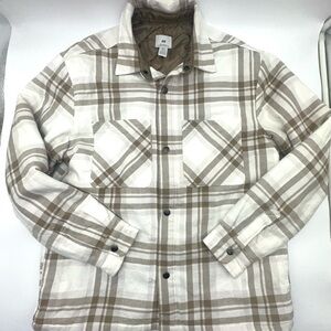 H&M brown and white plaid flannel shirt jacket quilted Size Medium